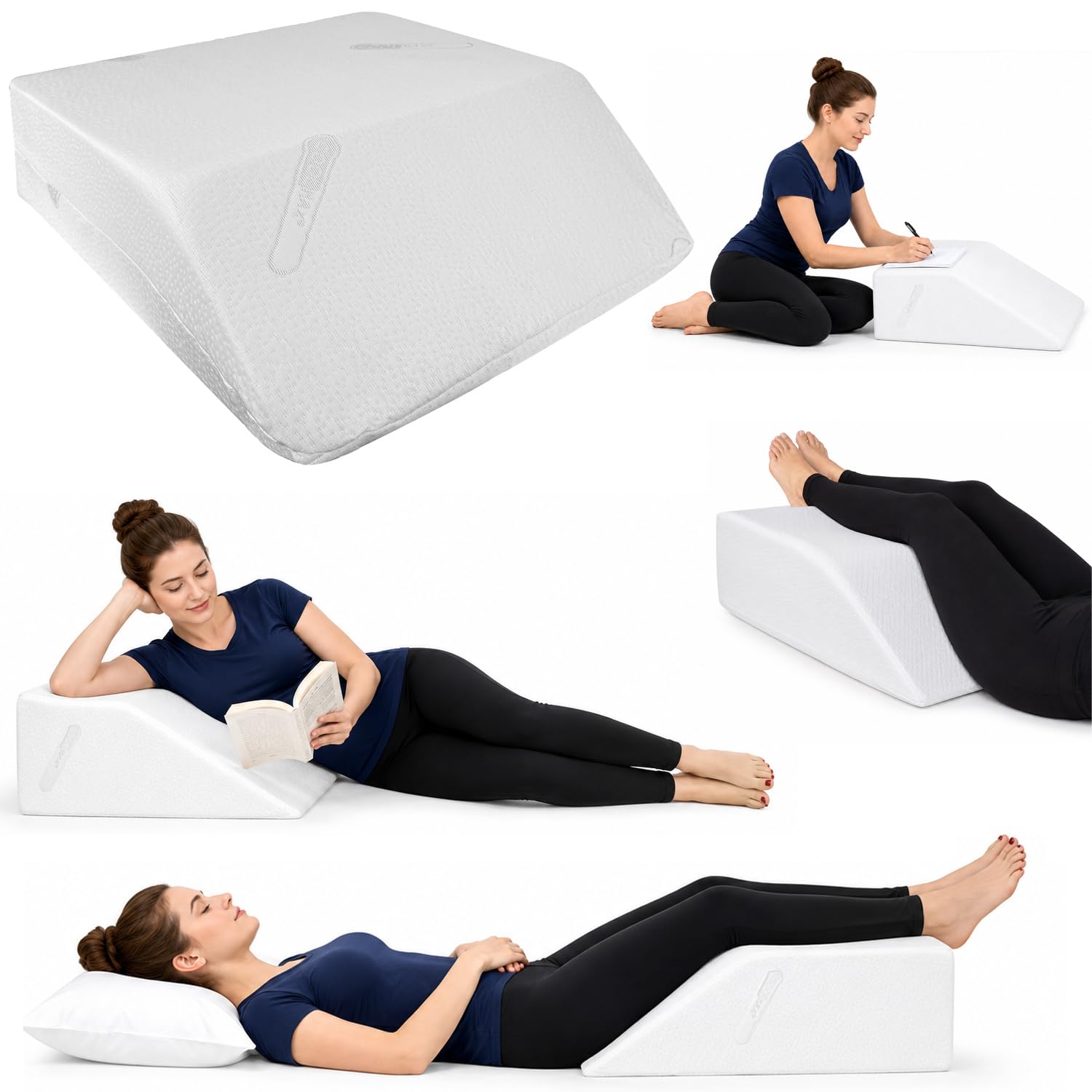 Orthopaedic Leg Elevation Wedge Pillow, High Density Foam for Sleeping Resting & Blood Circulation, Reduces Swelling Back Hip Knee Pain, Post Surgery Recovery - Washable Cover, Made in UK