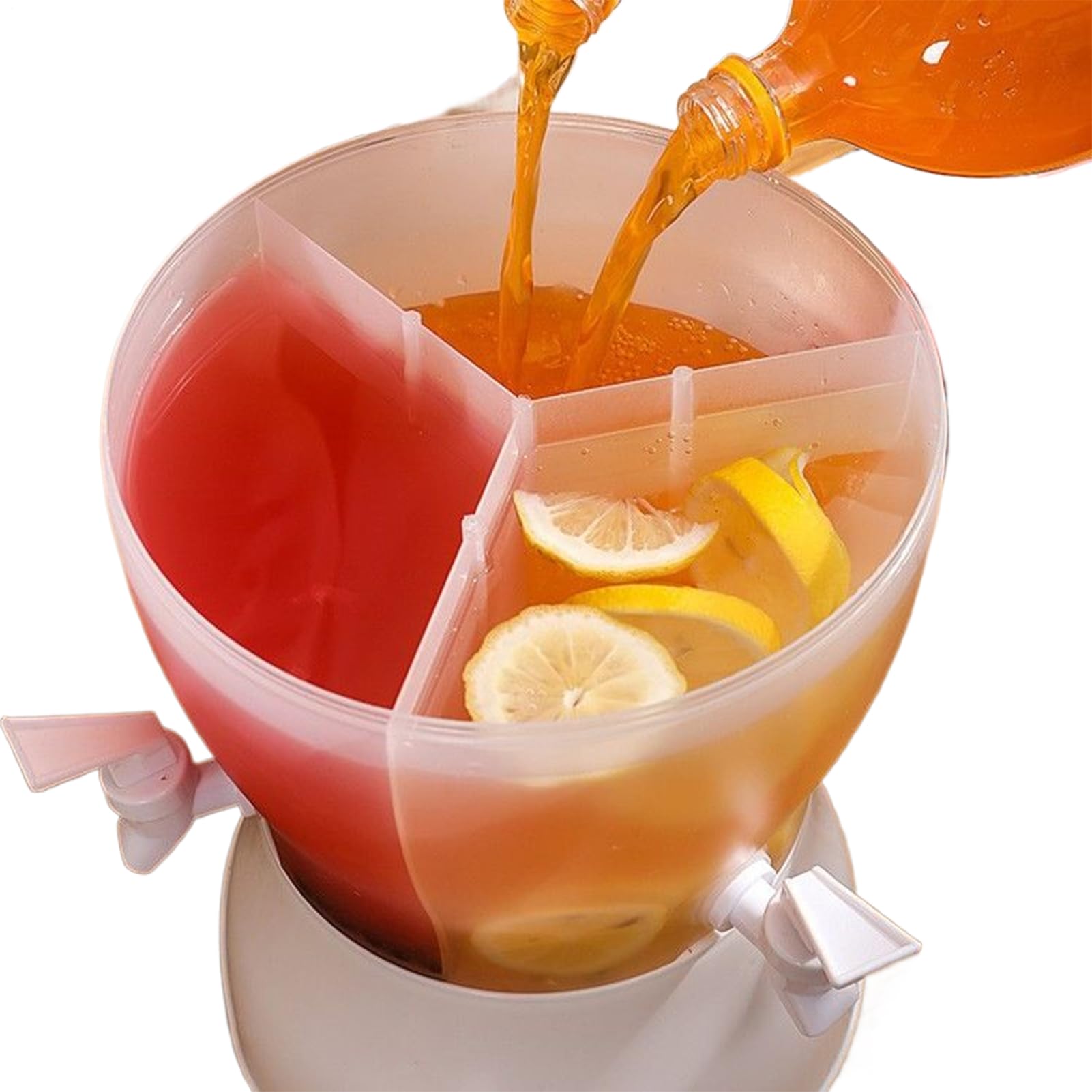 Dispenser per Bevande - Distributore Succo 5.3L per Feste | Caraffa a 3 Scomparti con Rubinetto, Contenitore Rotante Antigoccia per Tè Freddo Limonata Succhi Caffè Freddo