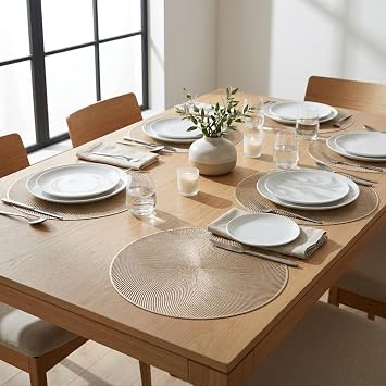 Deconox 6'lı Set Latte Desenli Plastik Amerikan Servisi, 38 cm - Yıkanabilir ve Silinebilir Yuvarlak Supla, Masa Servis Altlığı Takımı