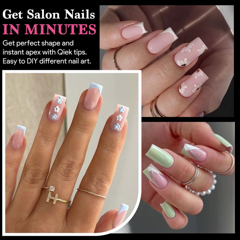 Image of Short Square Nail Tips, 510 Pcs Clear Half Matte, 15 Sizes | 510 PCS clear short square tips with half-matte full cover, pre-shaped for frequent salon or home use.