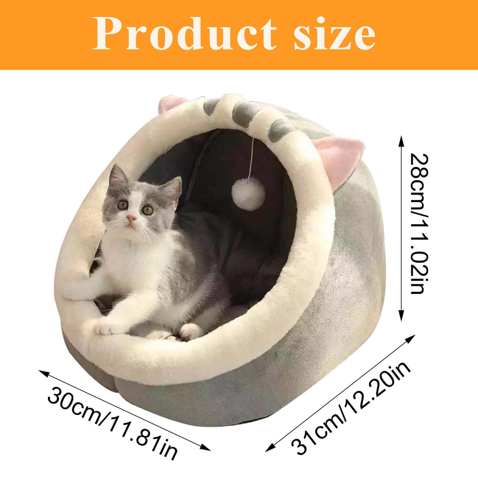 Lits pour chat pour l'intérieur, grotte en forme de chat avec jouet suspendu, maison lavable pour petits animaux de compagnie, canapé apaisant super doux, fournitures chaudes et douces pour
