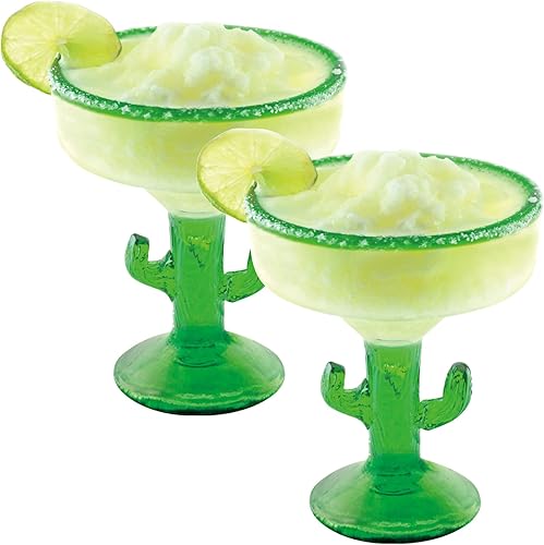 Supreme Housewares Margarita Glasses Cactus Decor - Vasos de margarita de plástico acrílico duradero, 18 onzas, juego de 2, vasos de plástico