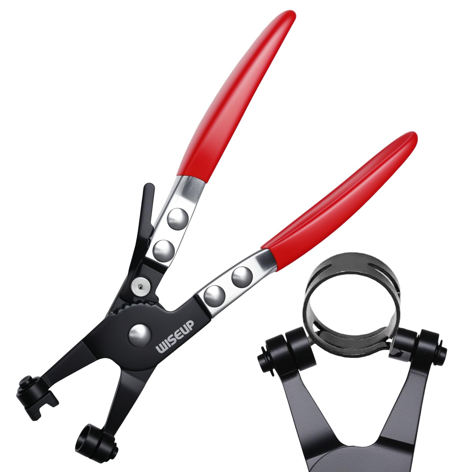 WISEUP 4PCS Hose Clamp Pliers Set - Includes 27" Long Reach Wire Spring Plier, Clic-R Type Pliers, Hose Remover & Flat Band Clamp Tool - for Automotive Fuel, Oil, Coolant (1 PCS Hose Clamp Pliers)