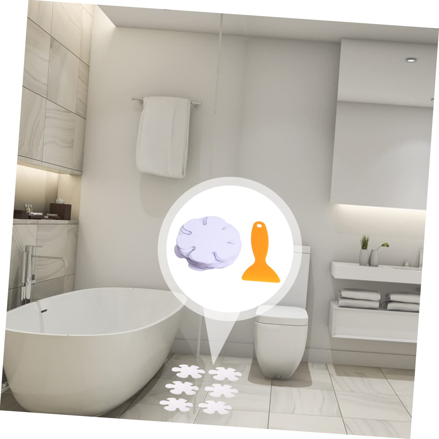 OUNONA 20Pcs Flower Shaped Slip Adhesive Stickers for Bathtub and Shower Peva Safety Treads with Scraper Non Slip Decals for Bathroom Floor