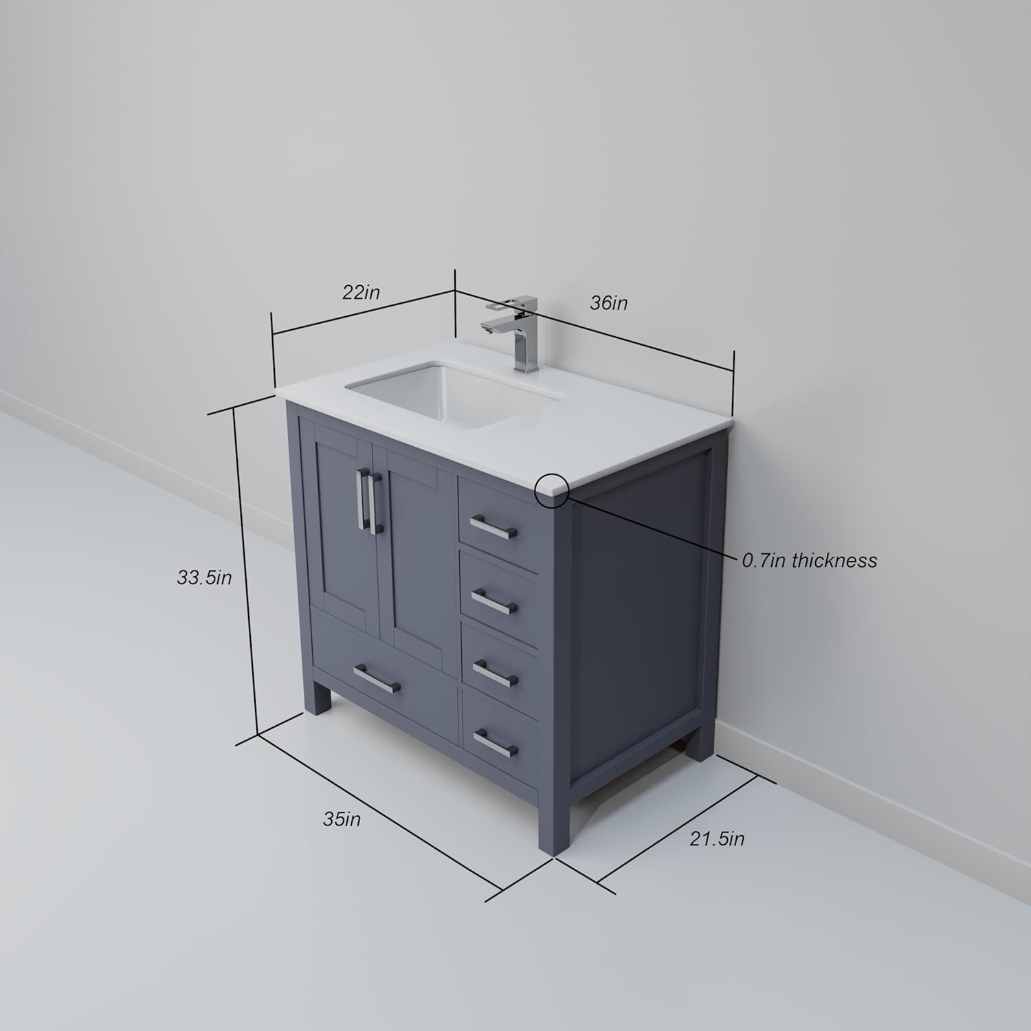 Jacques 36 in. W x 22 in. D Left Offset Dark Grey Bath Vanity and Cultured Marble Top