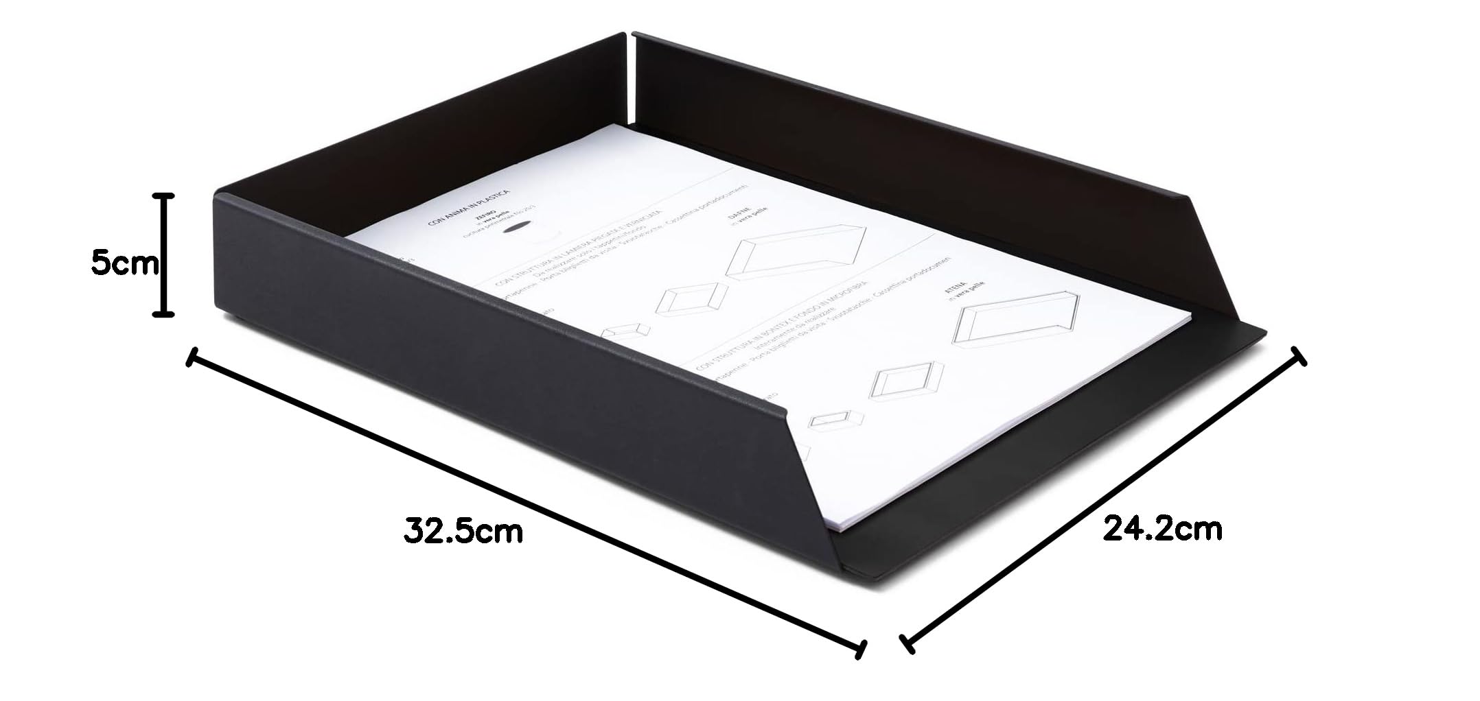 Eglooh - Moire - Ablagefächer Stapelbar für Schreibtisch und Büro mit Struktur aus schwarzem Stahl - Innerer Boden aus Leder Schwarz - DIN A4 cm 32,5 x 24,2 x H.5 - Made in Italy