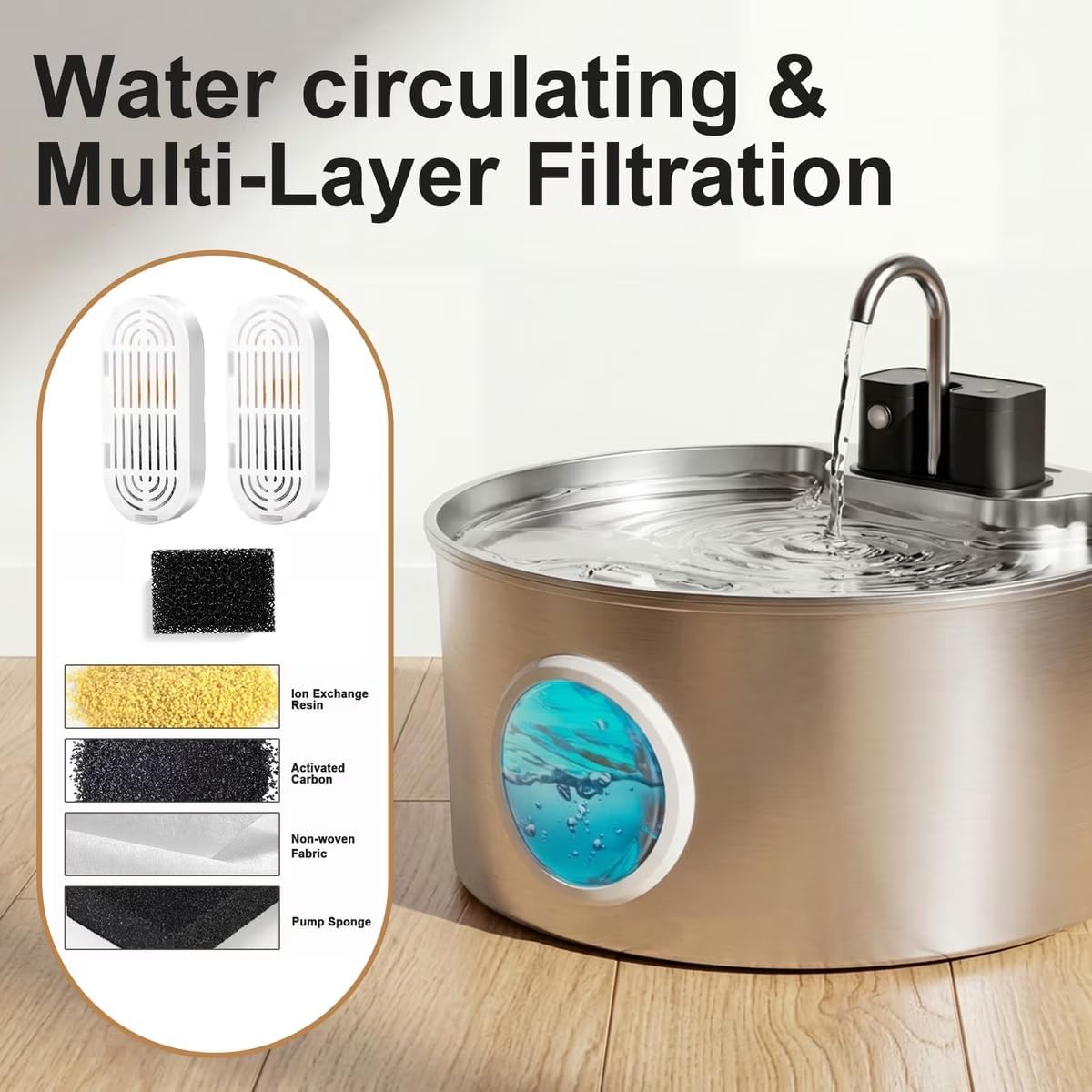 Casfuy PWL-121 Upgraded Wireless Automatic Smart Stainless Steel Dog Water Fountain, 7-L