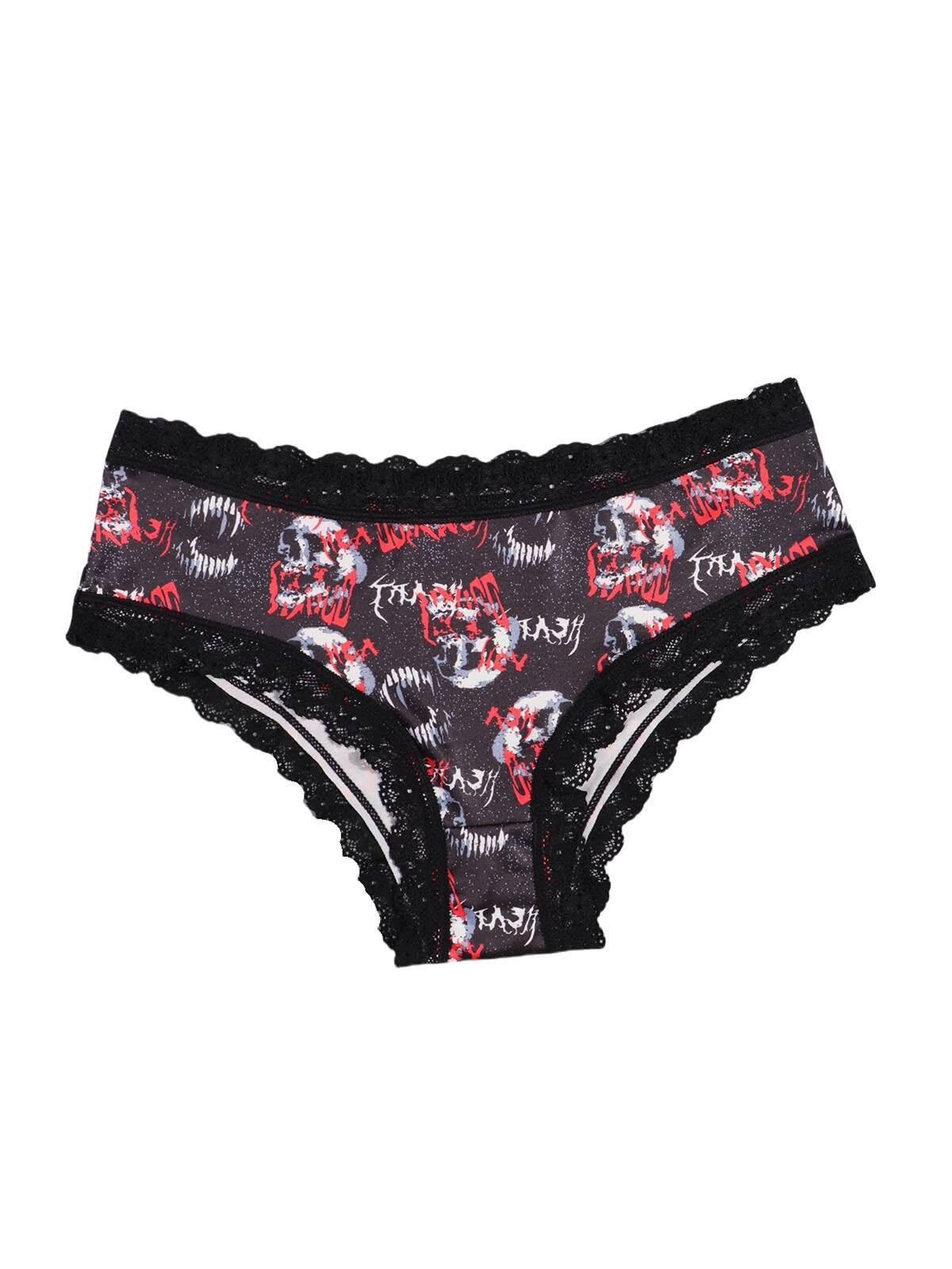 Morvia 10 bragas góticas de encaje de contraste para Halloween, estampado de calavera y rosa, estilo hipster
