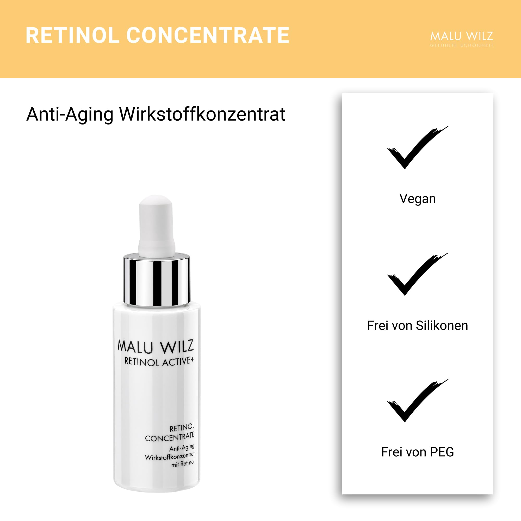 Malu Wilz Retinol Concentrate 30ml - Gesichtspflege mit Retinol für ein ebenmäßiges, feines Hautbild, Vitamin A zur Unterstützung der natürlichen Hautregeneration