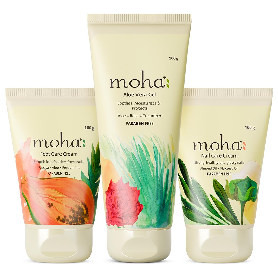 Moha Herbal Aloe Vera Gel 200Gm, Foot Cream 100Gm And Nail Care Cream 100Gm | Skincare Products | Combo Pack Of 3