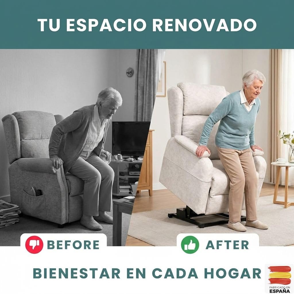 HOME&SOFAS SI | Sillón Relax Reclinable Eléctrico Levanta Personas | Modelo Mónaco | Sillón De 68 Cm De Ancho | Sillón Desenfundable con Reposapiés para Una Lectura Cómoda | Color Beige Claro