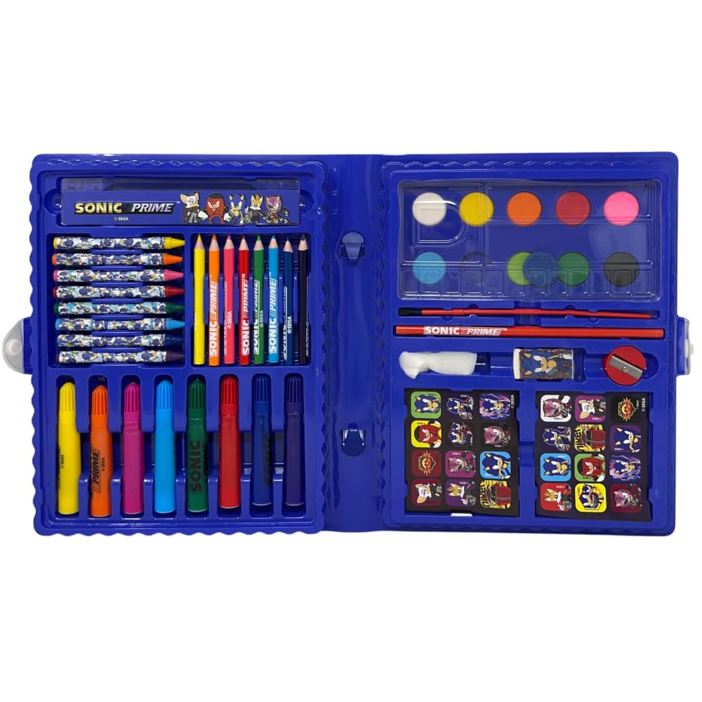 Valigetta con colori per bambini Sonic set 65 pezzi di colori e cancelleria kit disegno e pittura