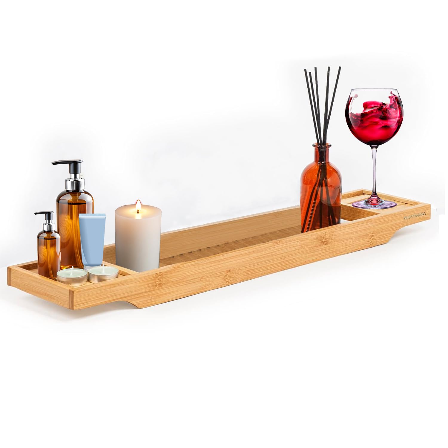 Mantraraj Natural Bamboo Bath Caddy Tray Bridge Wooden Bathtub Tray Rack Tidy Bath Rack Bath Accessories Bathroom Shelf Organizer Bath Table Bathroom Board Storage Bath Tub For Reading,Tablet