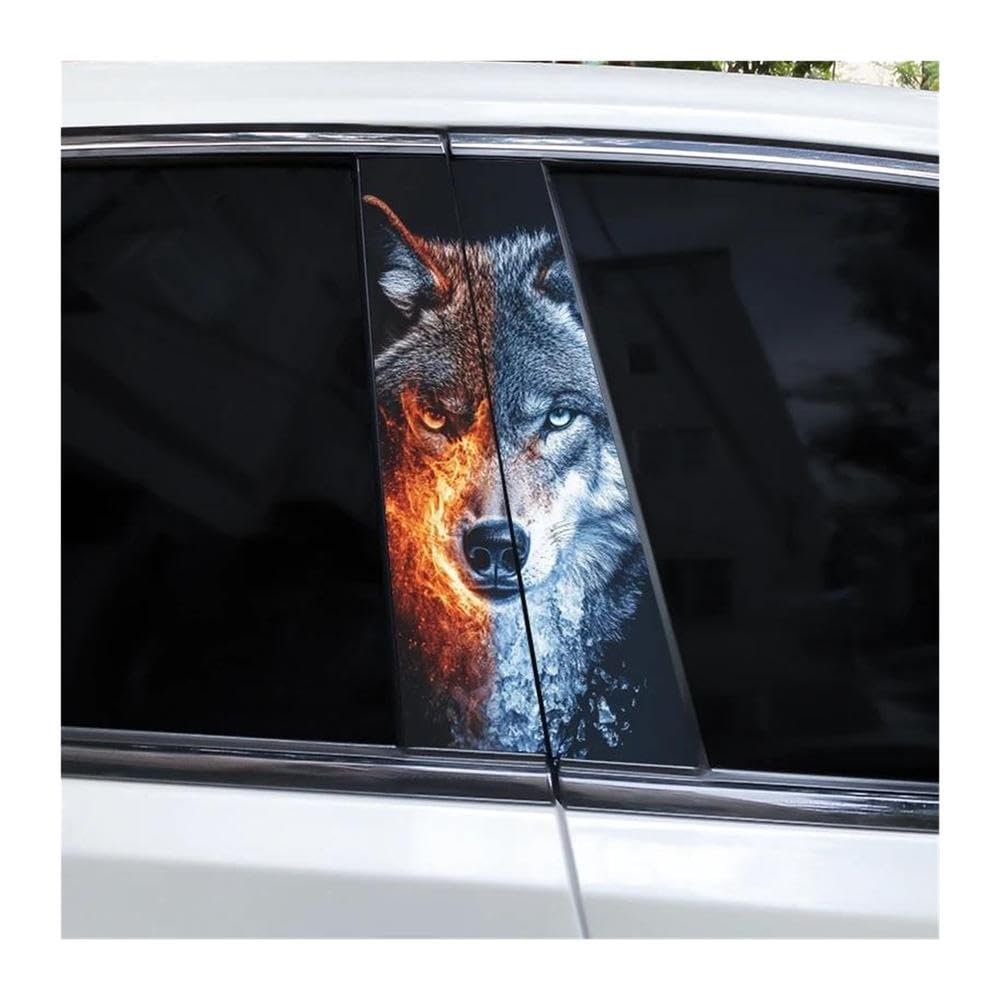 Body Parts 2pcs Car Center B-Pillar Waterproof Sticker DIY Vinyl Decals Burning Wolf Car Sticker(F)
