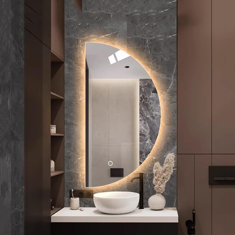 Inteligentne lustro łazienkowe LED z przyciemnianiem i zaparowaniem, półksiężyc, do salonu, sypialni, przedpokoju, 50 x 100 cm, nowoczesny design