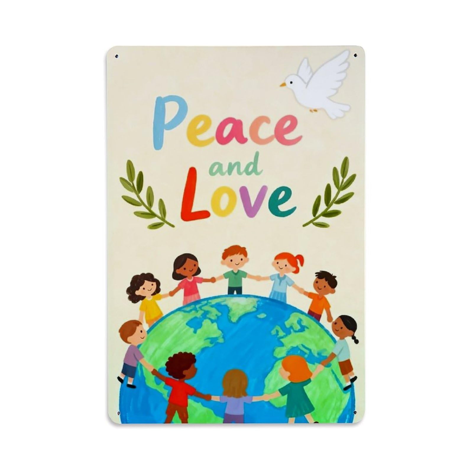 Jdfenggu Vintage Peace And Love Globe Children Doves Retro Metal Tin Sign, Decor Art Poster For Bar, Home, Man Cave, Kitchen, Laundry Room Gift 8X12inch