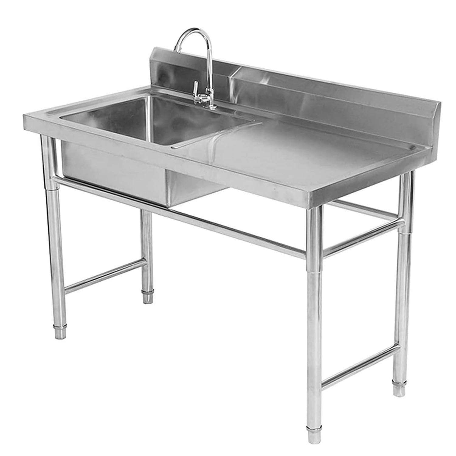Grand Évier Cuisine 1 Bac avec Plate-Forme D'exploitation, Évier Autoportant avec Porte-Serviettes et Robinet, Évier Utilitaire INOX, pour Cuisine, Garage