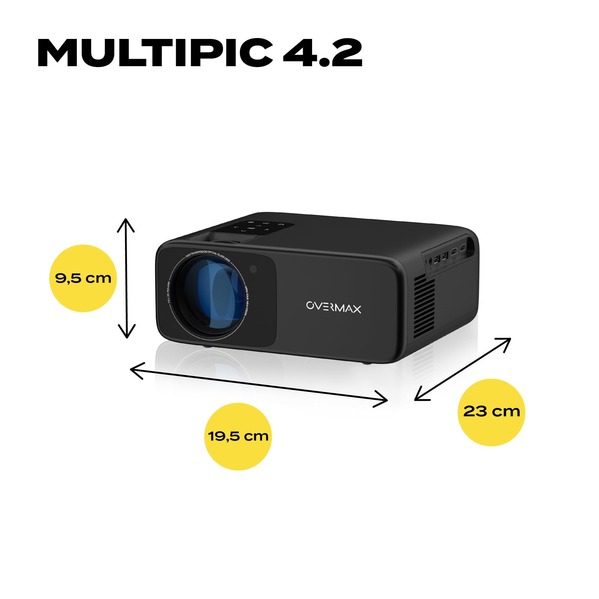 Overmax Multipic 4.2 Full HD 1080p projektor LED 200", 4500 lumenów, system 4-soczewkowy, WiFi 2.4 5G BT HDMI, USB głośnik 360°, rotacja obrazu, przeżyj EURO 2024 i wieczory kina domowego w