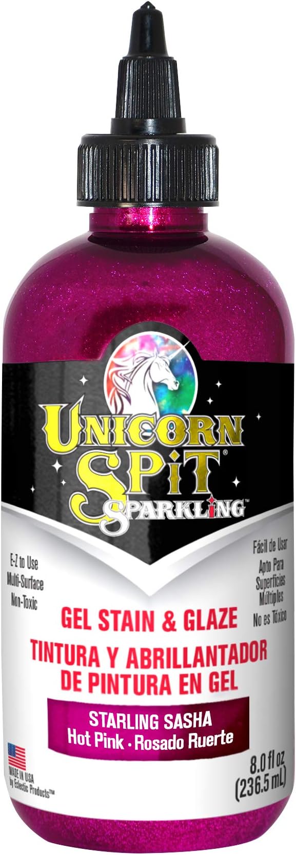 Unicorn Spit Sparkling Starling Sasha Pink Gel Stain, Glitter Paint and Vibrant Glaze for Wood, Multi Surface Crafting Finish, 236ml