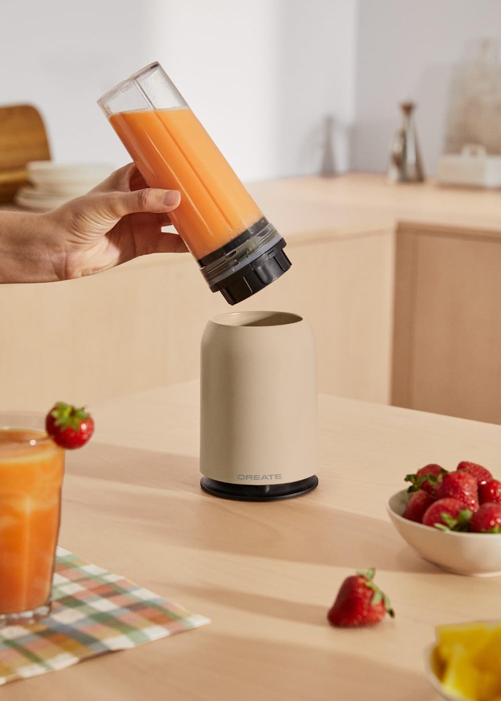 CREATE/MOI STUDIO/Blender avec verre amovible Sable/Mixeur pour smoothies et milk-shakes, 400 ml en verre, usage unique, sans BPA, portable, lames en acier inoxydable, 230W