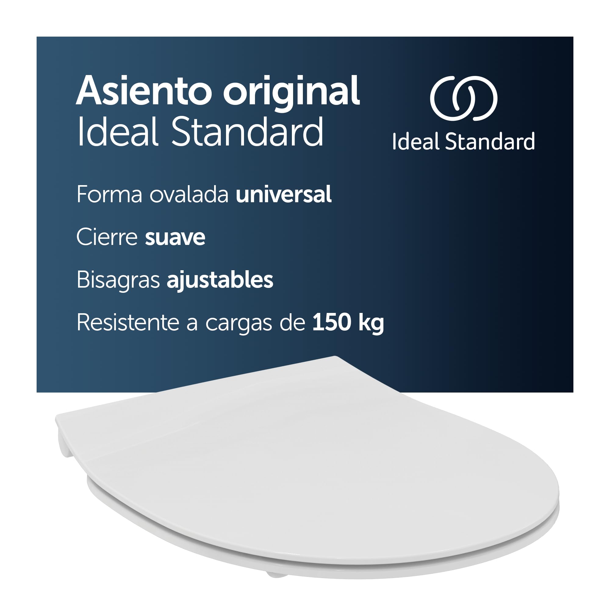 Ideal Standard Universal asiento de inodoro, Slim – Blanco (Smartguard+) | Con mecanismo de cierre suave (Softclose), asiento ovalado extraíble para una limpieza sencilla, antibacteriano, E3746HY