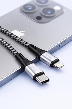 Type C-Lightning ÖRGÜLÜ Kablo, 27Watt PD Hızlı Şarj, GriSiyah, 1Metre, REMORAX Wahoo (1Ad x 1Metre GriSiyah)
