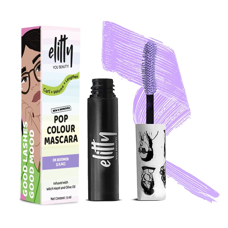 Image of Elitty Pop Colored Lush Lashes Mascara - Ok Boomer (Lilac), Waterproof, Smudge proof, Curling and lengthening, Infused with Witch Hazel and Almond Oil, Vegan & Cruelty Free -5 ML Each