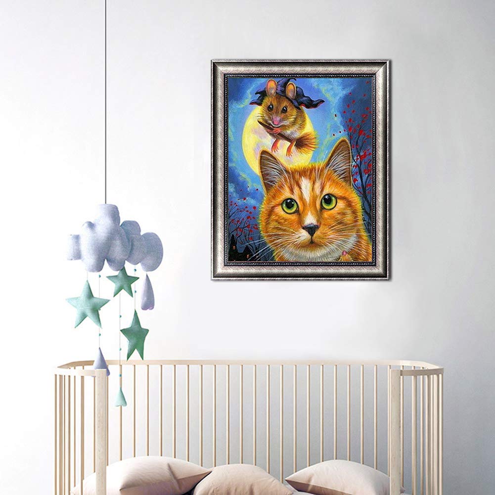 Kit De Peinture Diamant 5D à Faire Soi-même - Forme Spéciale - ABEUTY Coloré - Chat Chaton Et Lune - Perçage Partiel