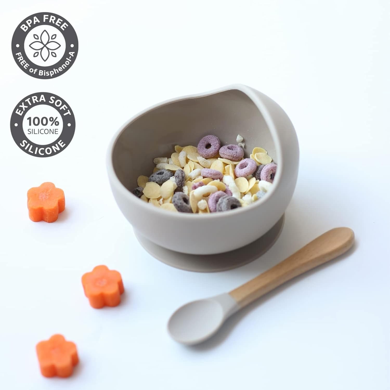 CEPLO Silicone Baby Feeding Bowl & Spoon Weaning Set β Strong Suction Stay-Put Bowl with Wooden Spoon, Non-Slip Baby Training Tableware, Self-Feeding BLW Bowl for Babies, Toddlers & Infants 4