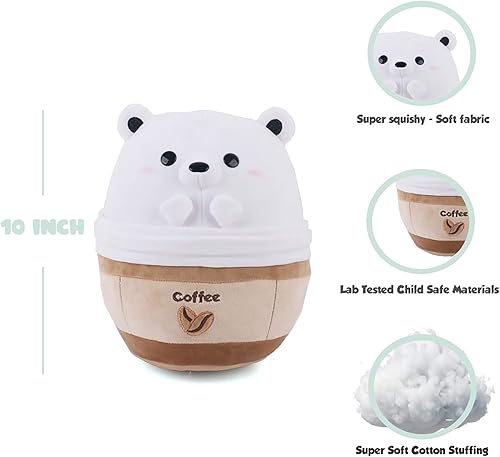 Miniatura 2 de Avocatt Peluche de oso polar de café  Animal de peluche de Frappuccino de hielo de 10 pulgadas  Abrazo y abrazo con tela suave y relleno, lindo