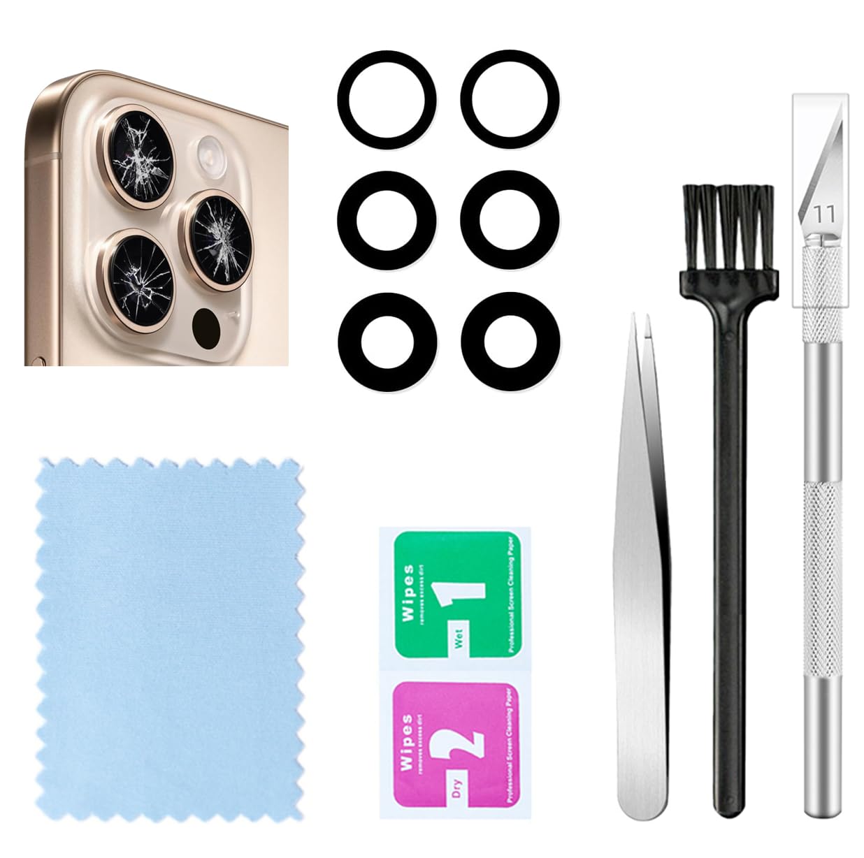 2 Packs Back Rear Camera Glass Lens Replacement for iPhone 16 Pro/iPhone 16 Pro Max with Repair Tools Kit