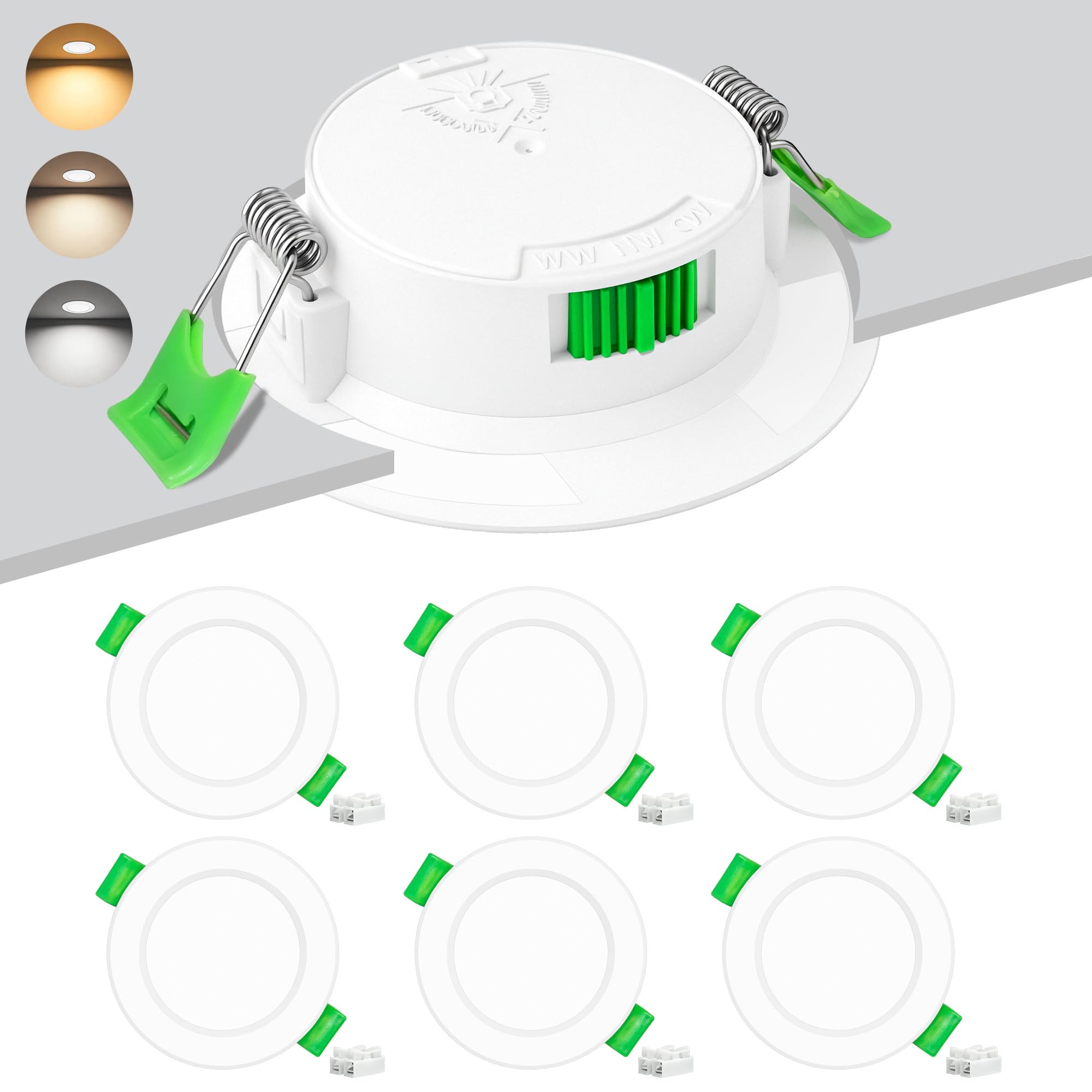 Confezione da 6 Faretti LED da Incasso 230V 6W, Foro Ø55-68mm Faretti LED da Incasso 3CCT 2700K/4000K/6000K, Ultra Slim 25mm IP44 Faretti LED Soffitto per Bagno Cucina Soggiorno, Bianco