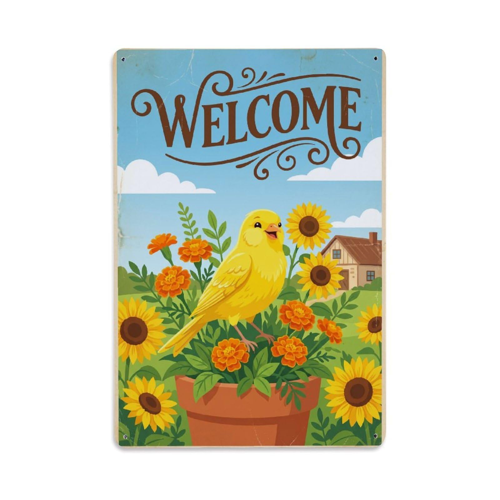 Cxhjca 8X12inch(20X30cm) Vintage Welcome Canary Bright Moments Metal Tin Sign