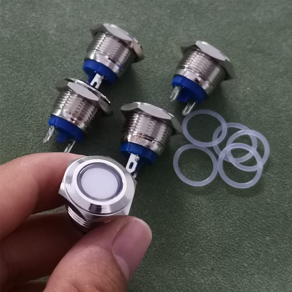 Produktbild von Gebildet 5 Stück 16 Mm LED-Kontrollleuchte – AC/DC 12-24V, Vernickeltes Kupfer, Wasserdicht, Lötanschluss