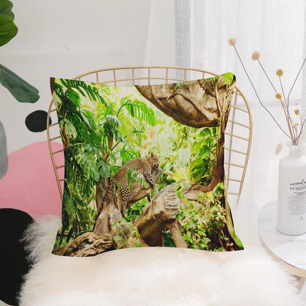 Hyosxw Safari Set, Leopard On The Branch In Exotic - A8 Cushion Cover,Throw Pillow Case Home Decorative For Living Room Bedroom Sofa Chair 18X18 Inch,Safari Set, Leopard On The Branch In Exotic Savanna Macro Tropical Leaf Jungle,Pillowcase 45X45cm