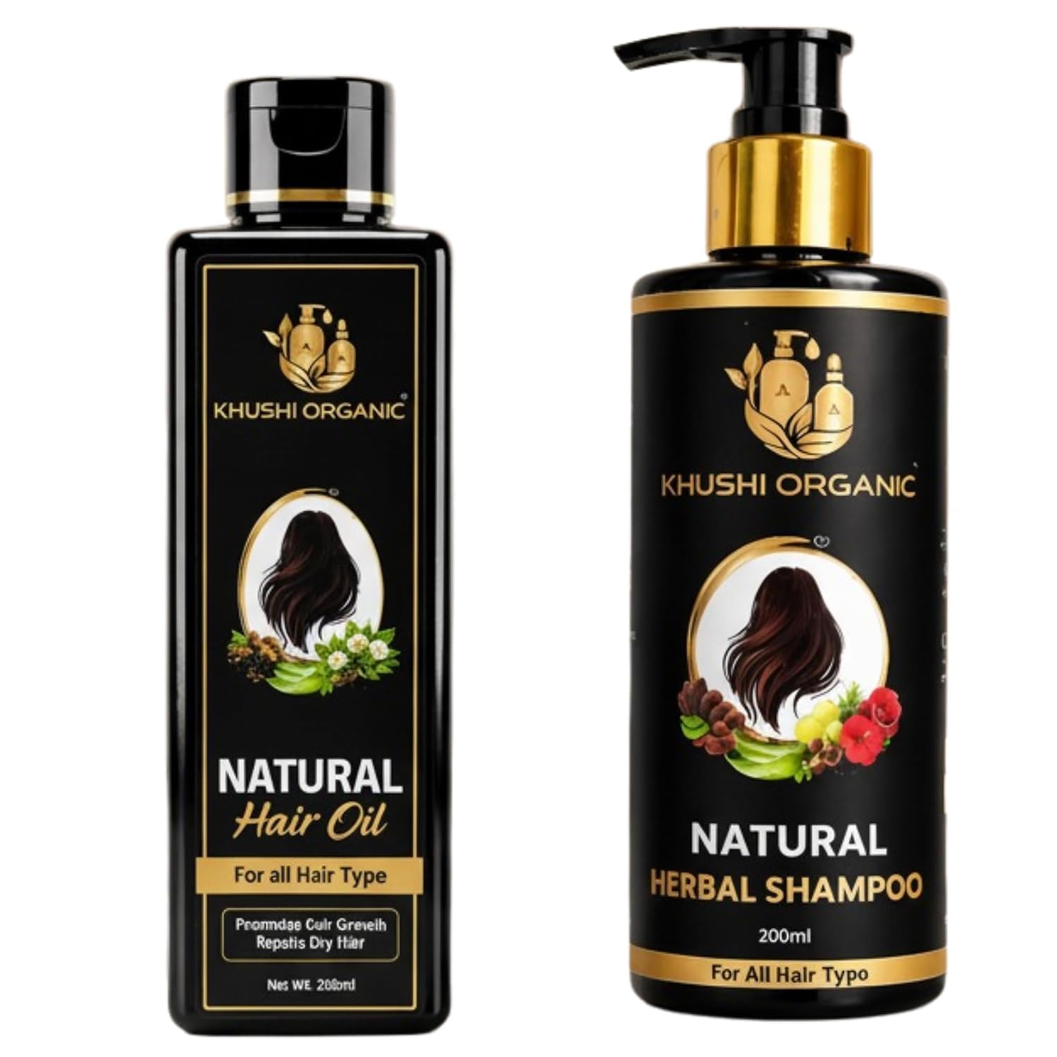 hair care combo set - natural hair oil (200ml) & natural herbal shampoo (200ml) for hair fall control, hair growth & dry hair repair (pack of 2, all hair types)