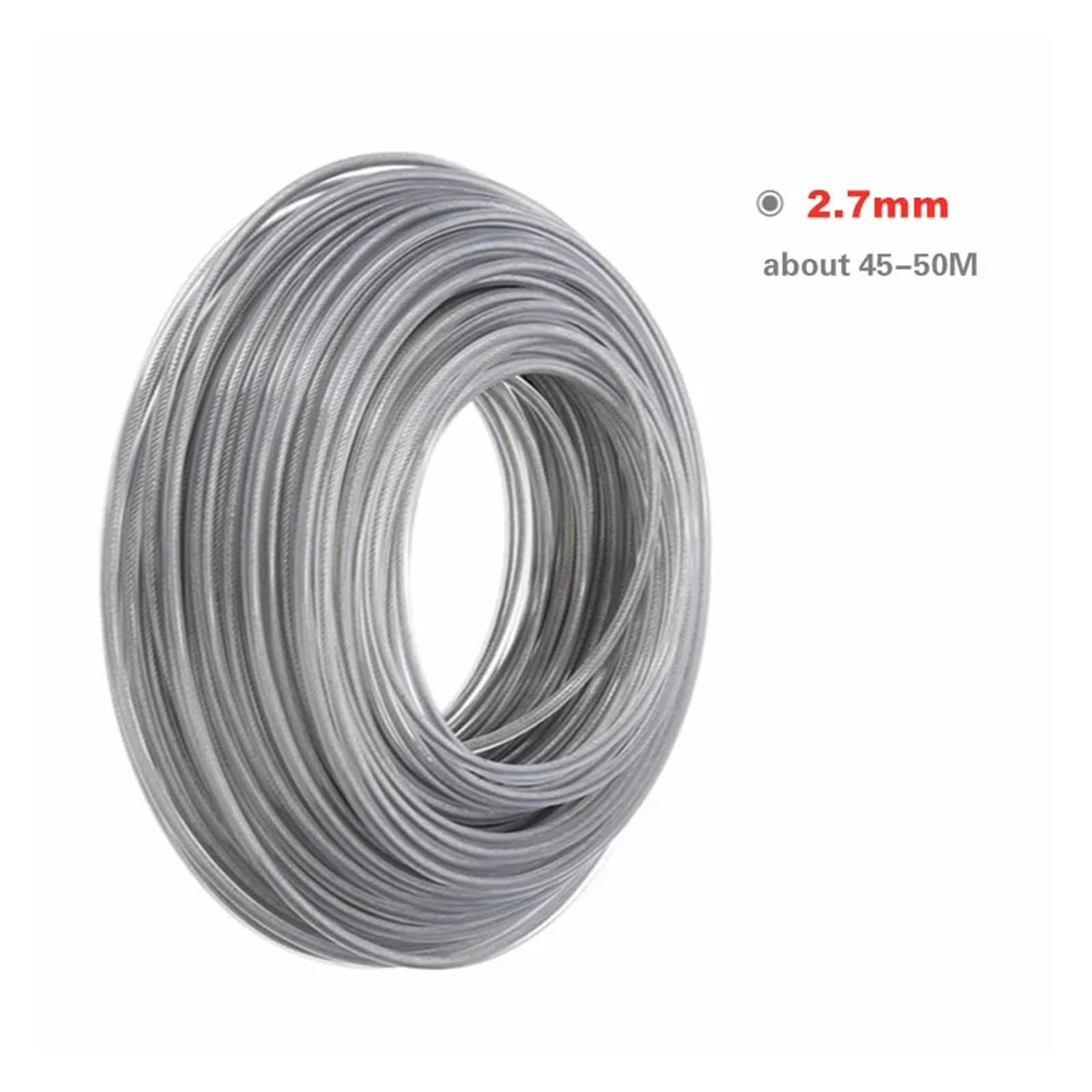 Filo decespugliatore Acciaio 3mm/2.7mm Corda Nylon Tonda | Per decespugliatori e tosaerba, grigio, 42 m o 50 m(2.7mm)
