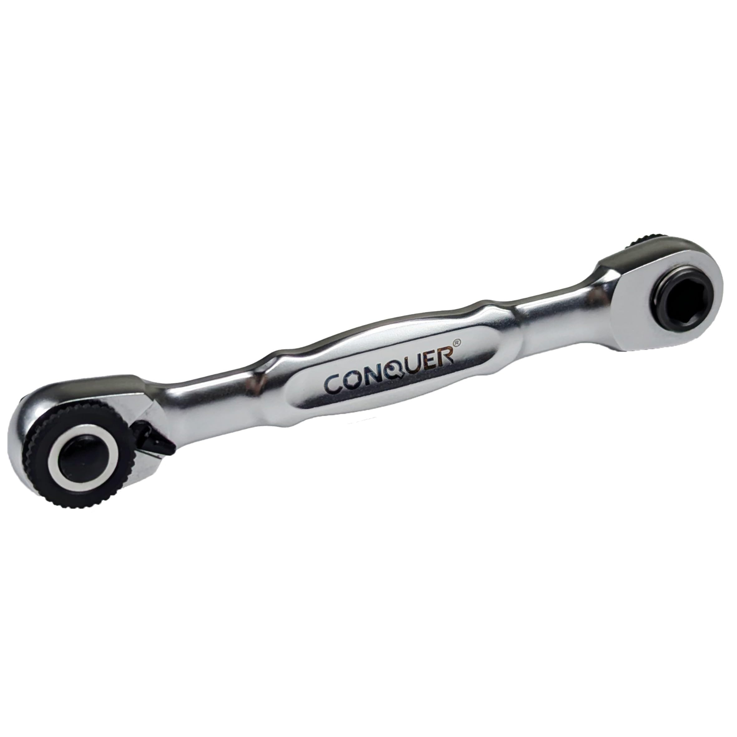CONQUER Clé à Cliquet 1/4" Mini, Tête Double Ultra-Basse Profil, Résistance au Retour Ultra-Faible 72 Dents 5°, Outil Compact Mécanicien pour Espaces Moteur Étroits, Douilles et Embouts Hex EDC