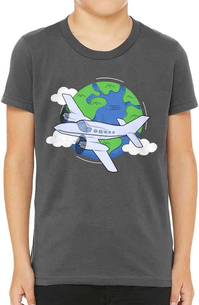Planet Print Kids' T-Shirt - Earth T-Shirt - Airplane Tee Shirt for Kids