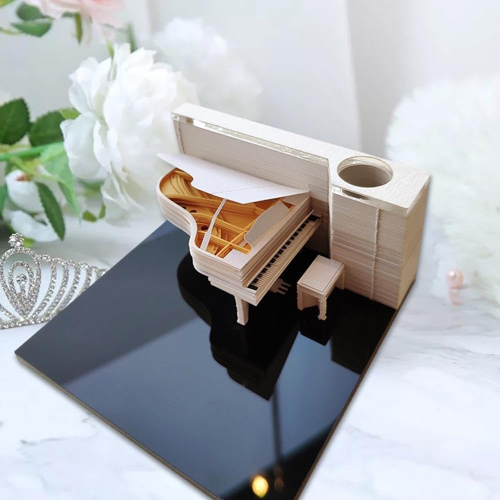 Notes samoprzylepny 3D Paper Sculpture Art, Odrywany kalendarz Fortepian Kalendarz 2025 Notatnik 3D Pad prezentowy Artykuły biurowe Wygodne naklejki Bloki noworoczne(Piano,Pink)