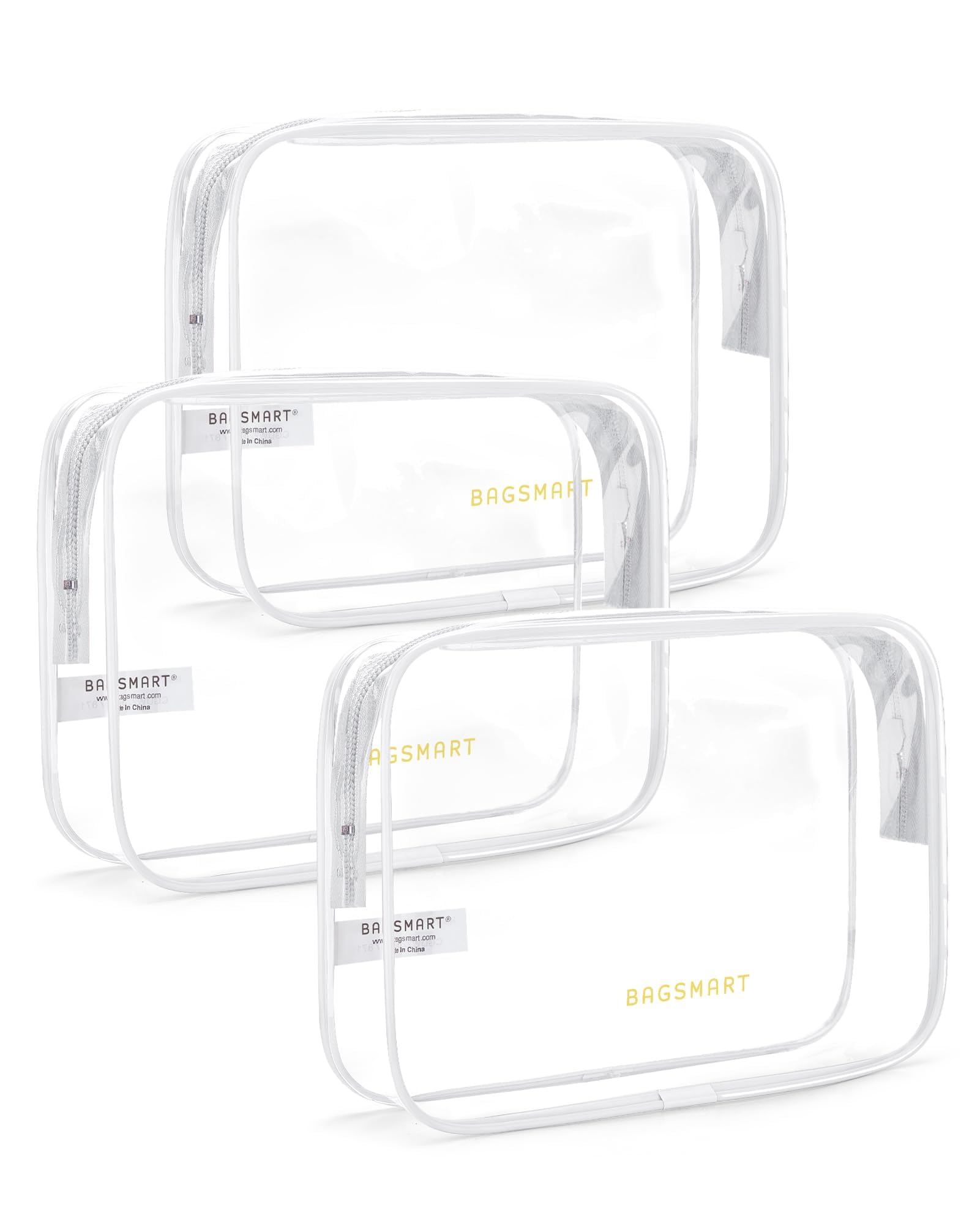 BAGSMART Clear Toiletry Bag, 3 Pack TSA Approved Travel Toiletry bag Carry on Travel Accessories Bag Airport Airline Quart Size Bags Water Repellent