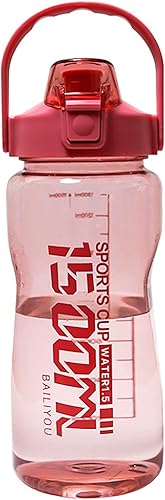 Botella de agua de 51 onzas con asa y pajilla, jarra de agua motivacional sin BPA de 50.7 fl oz para deportes al aire libre, campamento, senderismo