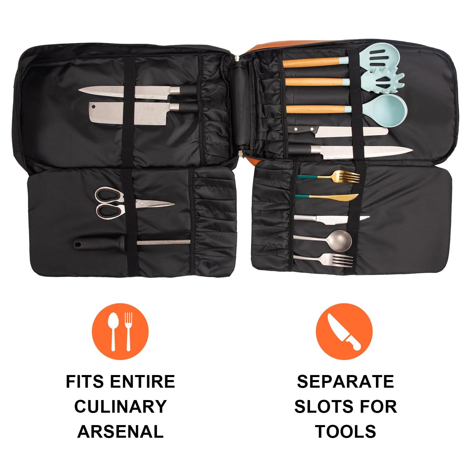 Bolsa para cuchillos de chef de 50 cm, bolsa profesional para cuchillos de chef con 21 compartimentos, hecha de tela Oxford impermeable, ligera, portátil y segura