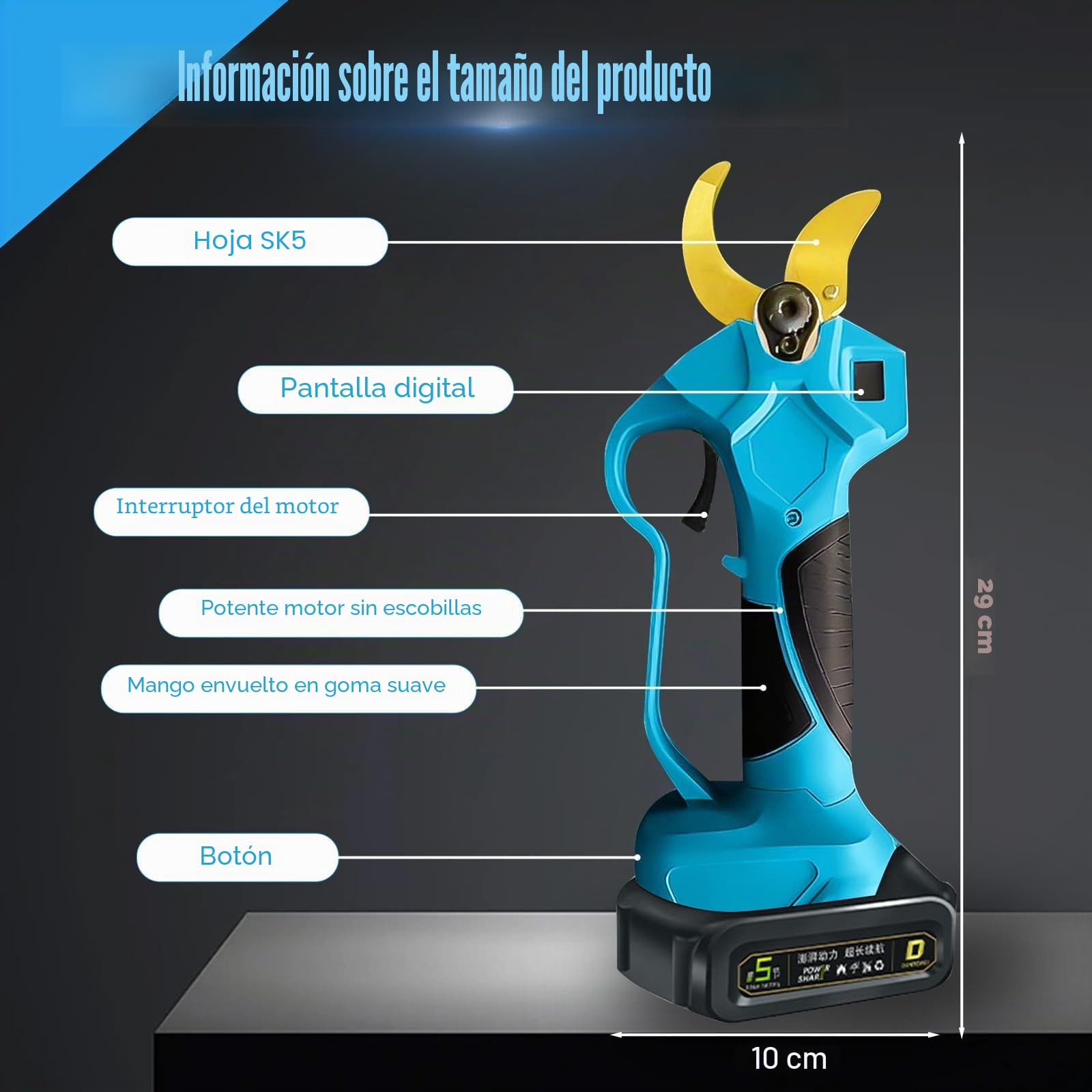 Tijeras de Podar Eléctricas Compatible con Makita,Diámetro Máximo de Corte 65 mm, Progresivo Tijeras de Podar con Motor Brushless para Jardinería, Árboles Frutales, Viñedos(Sin Cargador de Batería)