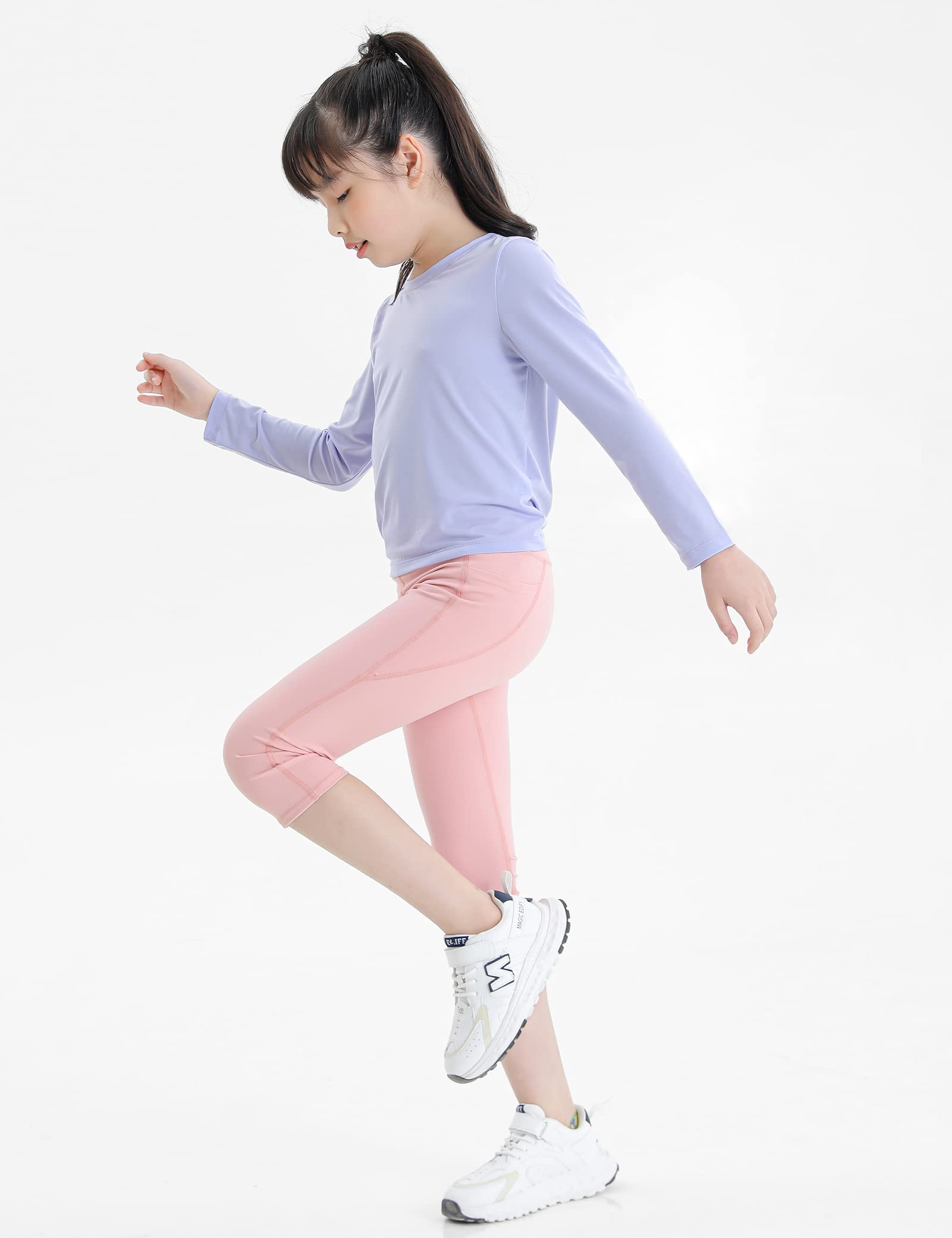 Kiench Leggings para niña con bolsillos 3/4, pantalones de deporte, yoga, capri, 2 unidades