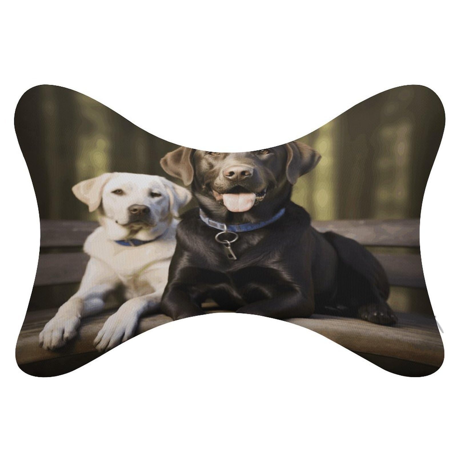 VstaDank Labrador Car Neck Pillows, Set of 2, Ergonomic Removable Neck Pillows, Comfortable Bone Shaped Pillows, Soft Car Headrest Pillow for Office