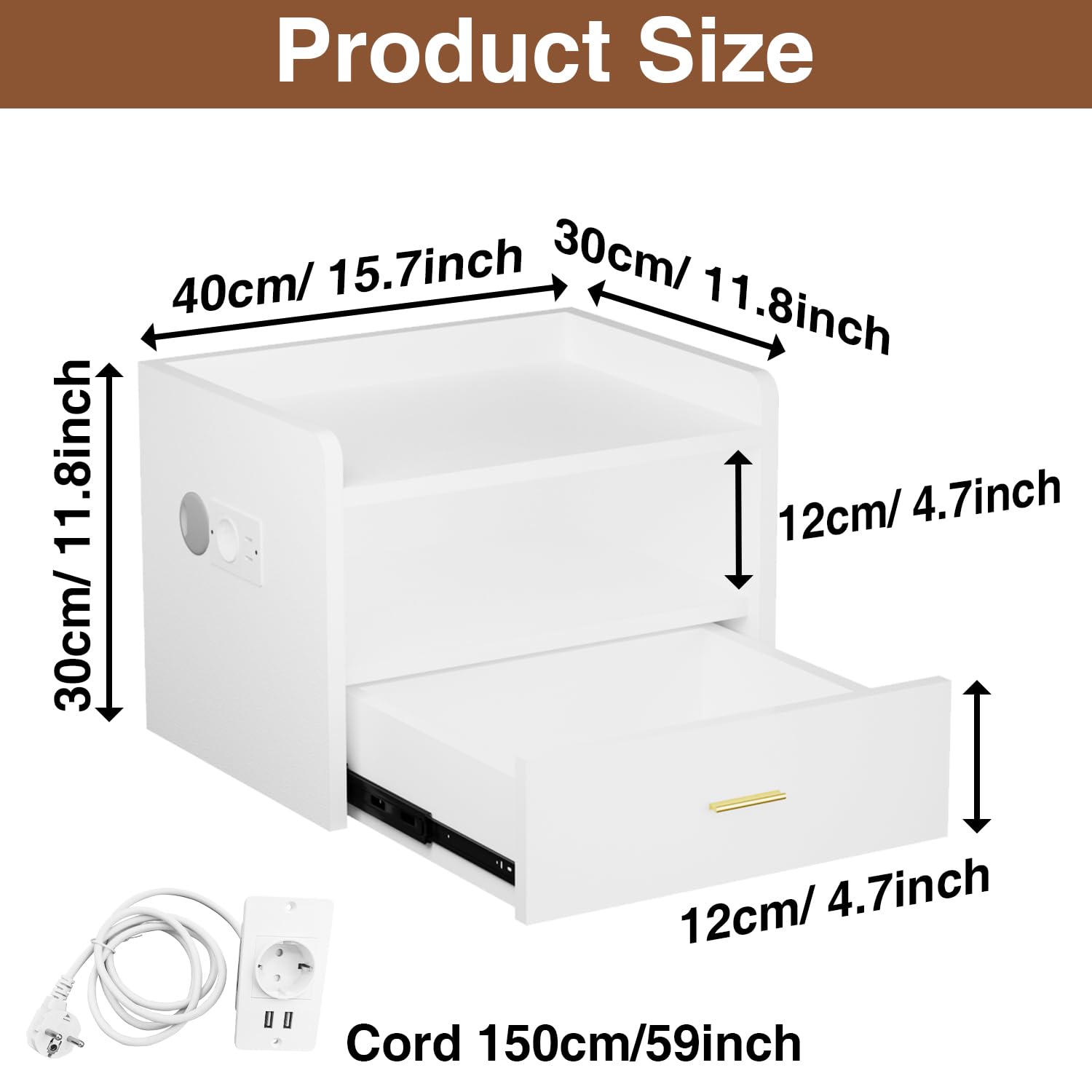 Set di 2 Comodino Sospeso Comodino da Parete con Presa e Striscia Luminosa RGB Comodini con 1 Cassetto e 1 Scomparto per Camera da Letto, Soggiorno, Bianco