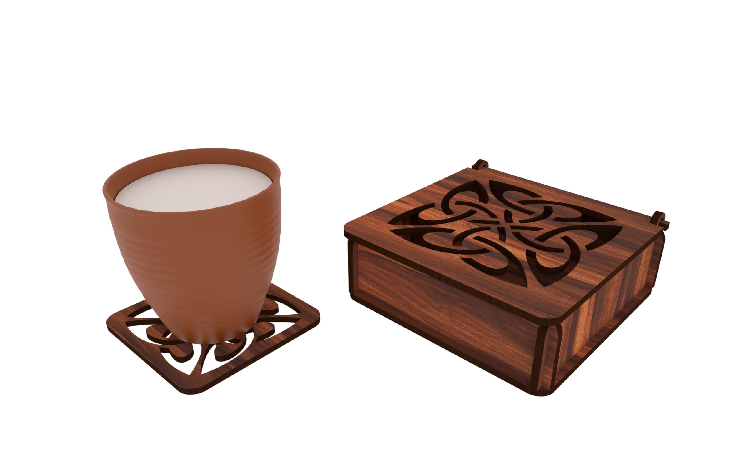 12 FOX Wooden Tea Coaster Asian Red Wood Handcrafted Coasters Home Kitchen for Tea & Coffee Table Décor Set of 6 |10.5x10cm TCCOST025D 3