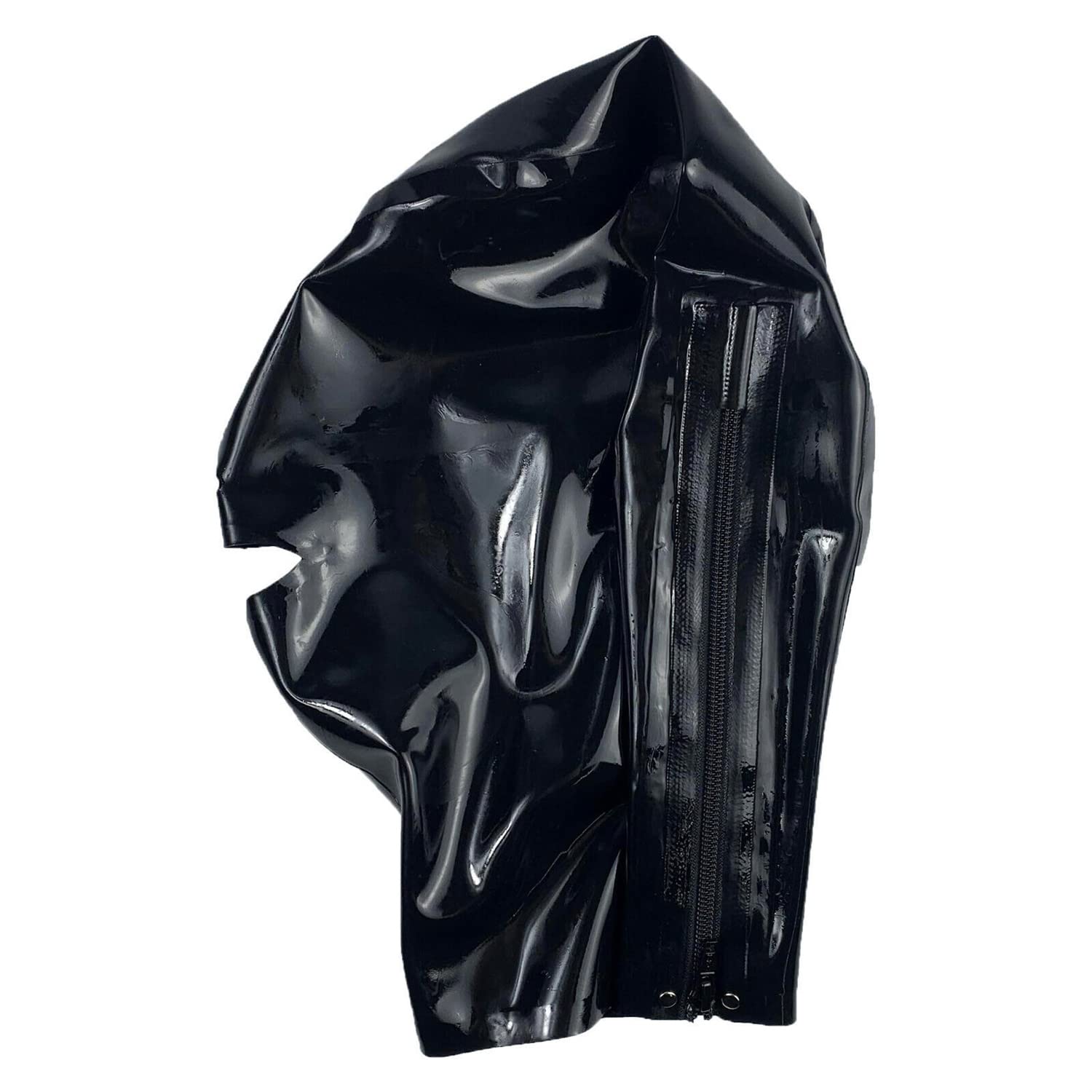 MFMYEE Bondage-Latex-Maske, BDSM-Maske, Fetisch-Kopfbedeckung, Latex Cosplay,Reißverschluss hinten, Mund mit verbundenen Augen (schwarz)