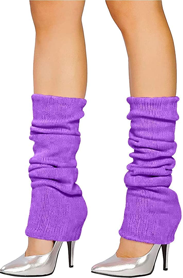 Crazy Chick Angies Fashion Luxurious Ladies 80's Dance Plain Ribbed Leg Warmers Neon Leg warmers in Hot Pink 12 Colours (PURPLE)